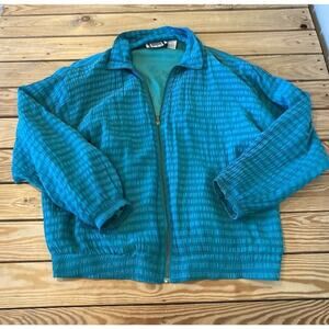 EVR Shoulder Pad Silk Jacket Size Large Women’s Teal Full Zip